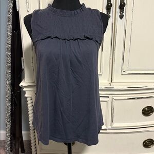 LOFT gray Ruffle Trim Top